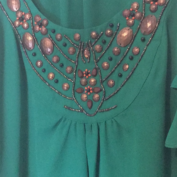 Off shoulder- beaded -emerald green dress-size M - Picture 2 of 3